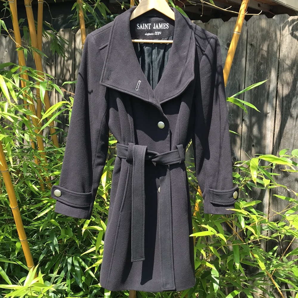 Saint James Pea coat silver buttons belted Navy